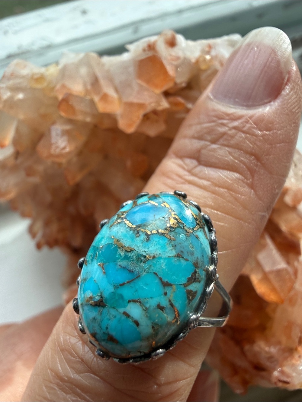 Turquoise Stone Oval Cocktail Ring - Vibrant Blue Sterling Silver Setting